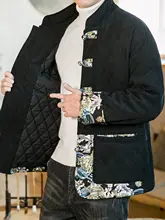 デザイン性のある灯芯絨コットンジャケット【冬用・唐装スタイル・保温】