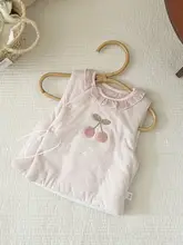 春秋用 ベビー 女の子用 軽量コットンベスト【刺繍チェリー・2色展開・薄手】
