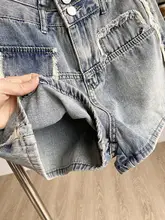 おしゃれなシンプルデザインの高腰デニムショートパンツ【夏用・韓国風・ゆったりワイド】（セットアップ対応）