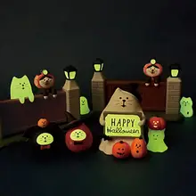 猫デザインのハロウィンミニチュアシーンディスプレイ【南瓜・幽霊・デスク飾り】