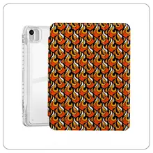 レトロシンプルデザイン！火焰イラスト付き iPad Pro 12.9/11用三折り保護ケース【エア6/エア5/ミニ7対応・衝撃吸収】