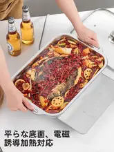 ステンレス製 長方形焼き魚皿【食品安全・厚手設計・フライパン一体型・非粘着加工・蓋付き】