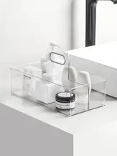 透明プラスチック製 浴室用収納バスケット【水切り機能付き・化粧品・薬・おやつ・おもちゃ整理用】