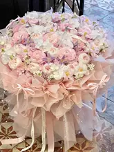 洗面器用 造花バラと永生花の華やかなブーケ【ギフトや誕生日に最適】