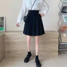 ハイウエストプリーツスカート【Aライン・黒・春夏用・ロング丈】（セットアップ対応）