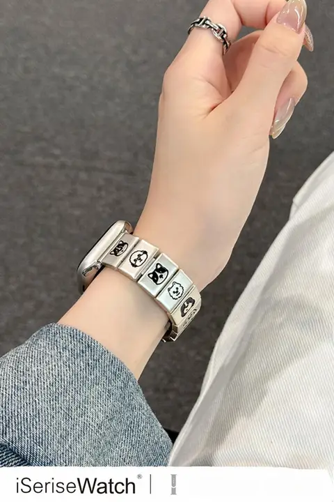 犬のイラストがかわいいApple Watch用バンド【金属製・チェーンタイプ・透湿性あり・41mm対応】（セットアップ対応）