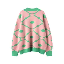 鮮やかな配色の青い小花柄カシミヤニットセーター【ゆったりシルエット・厚手】