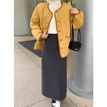 厚手の深灰色ウール混高腰Aラインスカート【秋冬用・細見えデザイン】