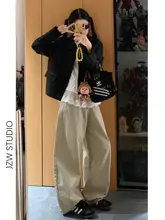 高ウエストワイドレッグカジュアルパンツ【秋用・フィット・魅力的なドレープライン】（セットアップ対応）