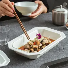 高級感のある深皿長方形陶器プレート【食堂用・軽奢スタイル】
