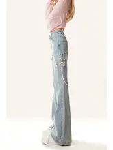 デニムパンツ【蝶のアップリケ・春秋用・スリムフィット・小柄向け】
