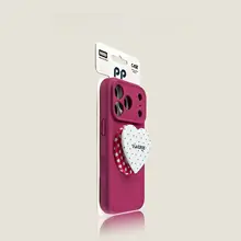 iPhone用白鹅绒スマホケース【ドット柄・ハート型・マグネットスタンド・衝撃吸収】