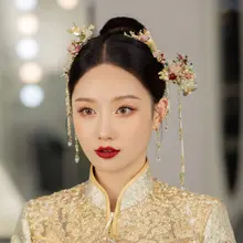 豪華な中国式花嫁頭飾り【竜鳳デザイン・流れる房付き・伝統的漢服装飾品】