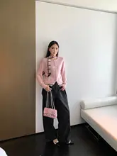 ZHOUMIAO ディテールプリーツデザイン ダークカラー ストレートデニムパンツ【ワイドフィット・カジュアル】