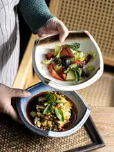 陶器製 四角皿【寿司・刺身用・和風デザイン】