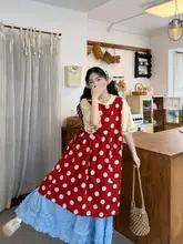 可愛いデザインの赤いドットキャミワンピース【半袖Tシャツ付き・フリル・夏用】（セットアップ対応）