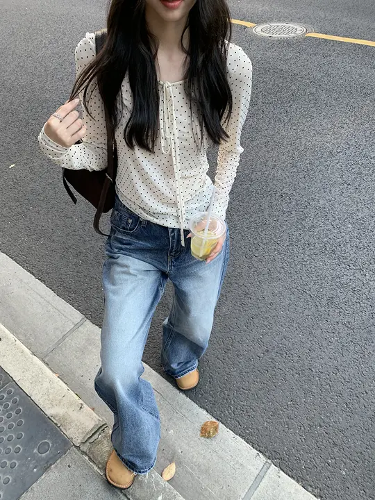 微透波点リボン付き長袖Tシャツ【防透け・重ね着対応】
