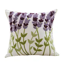 クッションカバー 刺繍 小花柄 パープル シンプル おしゃれ オリジナルデザイン リビング ソファ 寝室 出窓 インテリア
