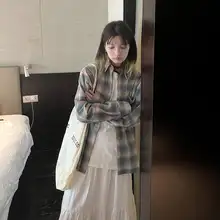 秋冬用 長袖チェックシャツ【フィット・モダンデザイン・粉色】