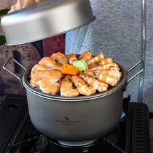 純チタン製 鍋セット【炒め鍋・スープ鍋・吊り鍋・キャンプ用・蒸し鍋・火鍋】
