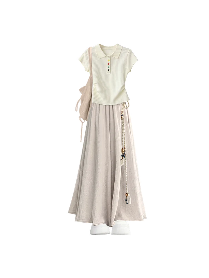 華やかな夏の装い！タイトウエストのパンツスカート風ドレス【女性用・小柄サイズ・フレンチスタイル】（セットアップ対応）
