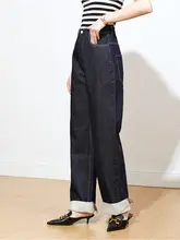 個性的デザイン！深青色デニムパンツ【女性用・長脚効果】