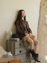 濃厚なココアの通勤向けレディーススーツ【秋季・ヴィンテージスタイル】（セットアップ対応）