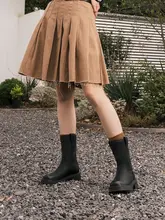 冬用 通勤ファッションブーツ【茶色・太めヒール・ラウンドトゥ・ミドルカット】