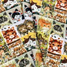 猫頭デザインの純綿生地【デジタル印刷・ハンドメイド・ブックカバー・バッグ】