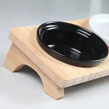 猫用 陶器製ご飯ボウル【木製黒スタンド・倒れ防止・水用ボウル付き】