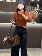 春のコーディネート【翻訳襟ニットトップス・デニムワイドパンツ・ファッション感】（セットアップ対応）