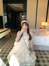 雪色シフォンのパフスリーブレース付きドールドレス【春向け・ピンク・二重構造】