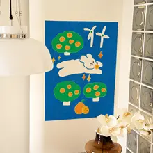 壁掛けタペストリー うさぎ柄 ホワイト アニメ風 癒やし ファンタジー お部屋 インテリア 壁飾り