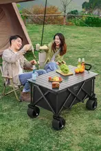 折りたたみ式キャンプワゴン【アウトドア用・ピクニック・テーブル付き】