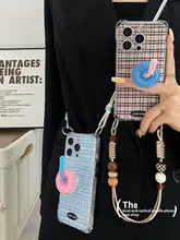 カラーブロックチェック柄のiPhoneケース【吊り下げストラップ付き・スタンド機能・各モデル対応】