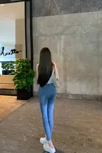 デニム製 ストレッチハイウエストスキニーパンツ【美尻・感動のフィット感・九分丈】