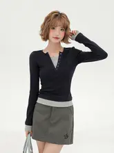 長袖Tシャツ レディース フェイクレイヤード シンプル アメリカン風 タイト インナー 秋「Girlyhalo」