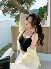 レース美背デザイン ブラックキャミソール【夏用・タンクトップ・女性用】