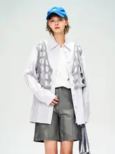 レイヤード風ブラウス【春秋用・女性・青色・極上の柔らかさ】（セットアップ対応）