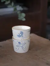 青花柄 手描き陶器 カフェカップ【燕子デザイン・贈り物に最適】