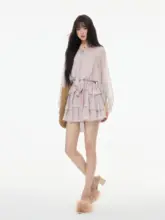 フレンチスタイル 夏用ピンクフラワー柄シフォンワンピース【ウエストシェイプ・ショート丈】