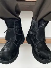秋冬用 レトロ 厚底 メンズマーチンブーツ【革新的な折り返しデザイン・アウトドア・バイカースタイル・ハイカット】