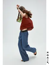 極上の柔らかさライセールコットン製低腰デニムパンツ【クラシックデザイン・肌触りの良い生地】