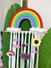 カラフルな流れるフリンジの毛糸ボールヘアアクセサリー壁掛け収納【子供部屋の装飾用】