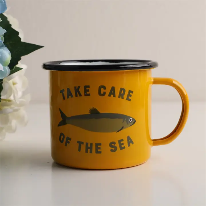 スペイン輸出 レトロな黄色い魚のデザインのコーヒーカップ【陶磁器製】