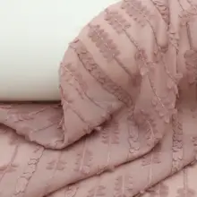 透け感のある豆沙粉色ストライプのフリンジ付きシフォン生地【ドレス用DIY素材】