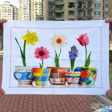 手作りの刺繍入り花瓶【カラフルな花卉デザイン・リビング・ダイニング用】