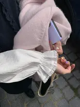 デザイン性のある長袖ブラウス【レース襟・ホワイト・秋用・提花生地】
