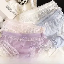 透明感のあるレース中低腰三角パンツ【無痕・速乾・通気性・コットン裆・女性用】