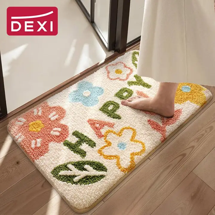 ふわふわ吸水バスマット【厚みのある防滑デザイン・速乾・花柄】
